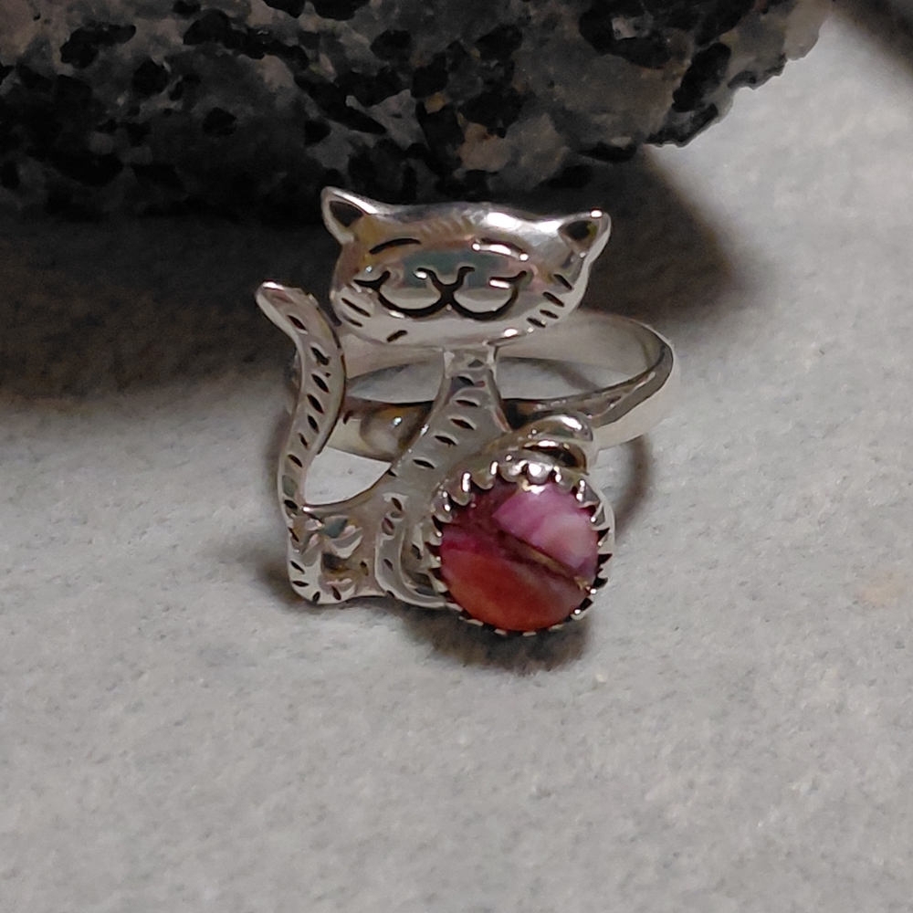 Pink Dahlia Sterling Silver Cat Ring - Picture 6 of 10